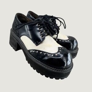 Bed Stu Platform Wingtip Oxfords 9.5 Black White Goth Grunge Chunky Lug Sole